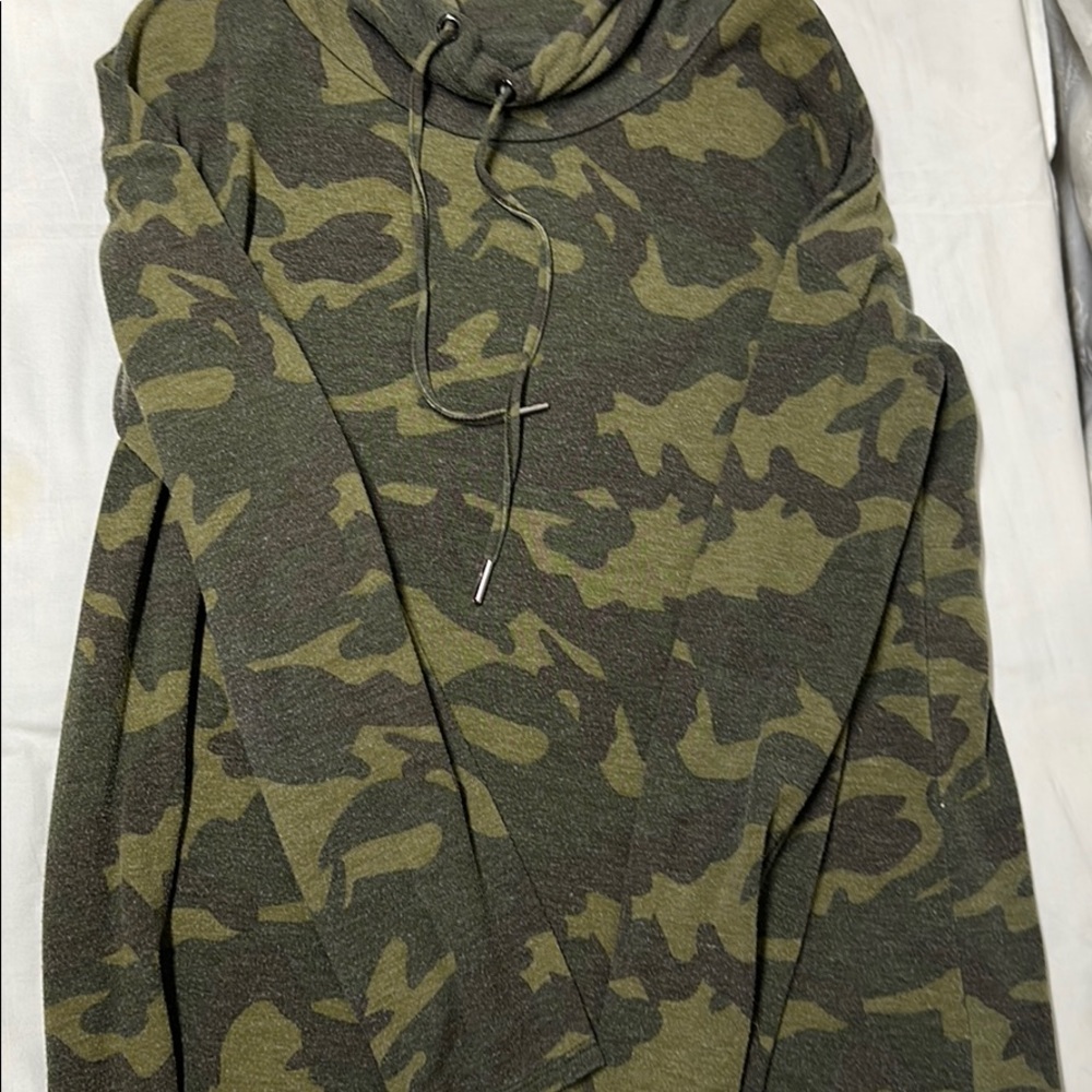 Army print cowl neck sweatshirt